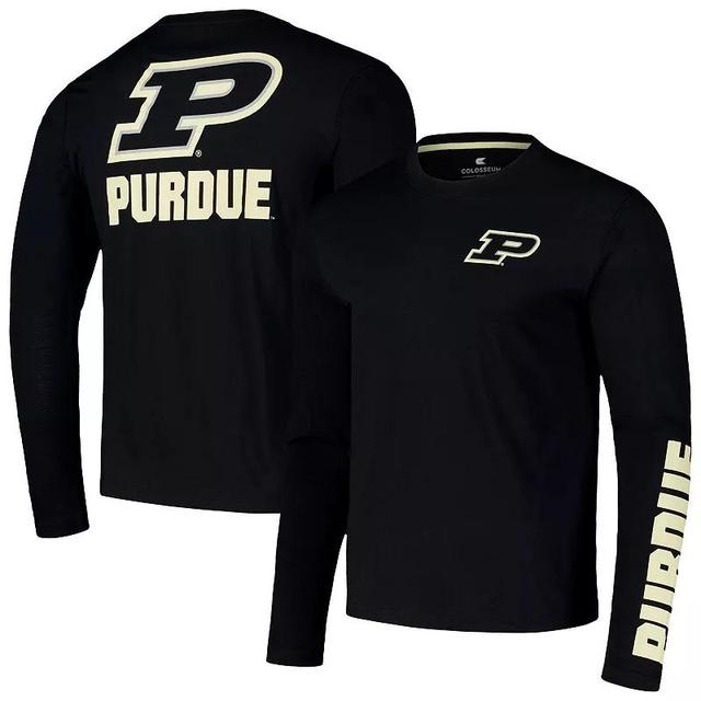 Mens Colosseum Purdue Boilermakers Logo Lockup 3-Hit Active Blend Long Sleeve T-Shirt Product Image