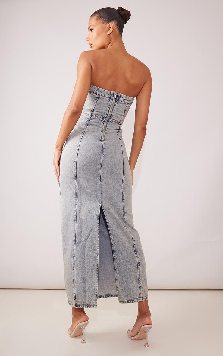 Vintage Mid Wash Denim Bandeau Maxi Dress Product Image