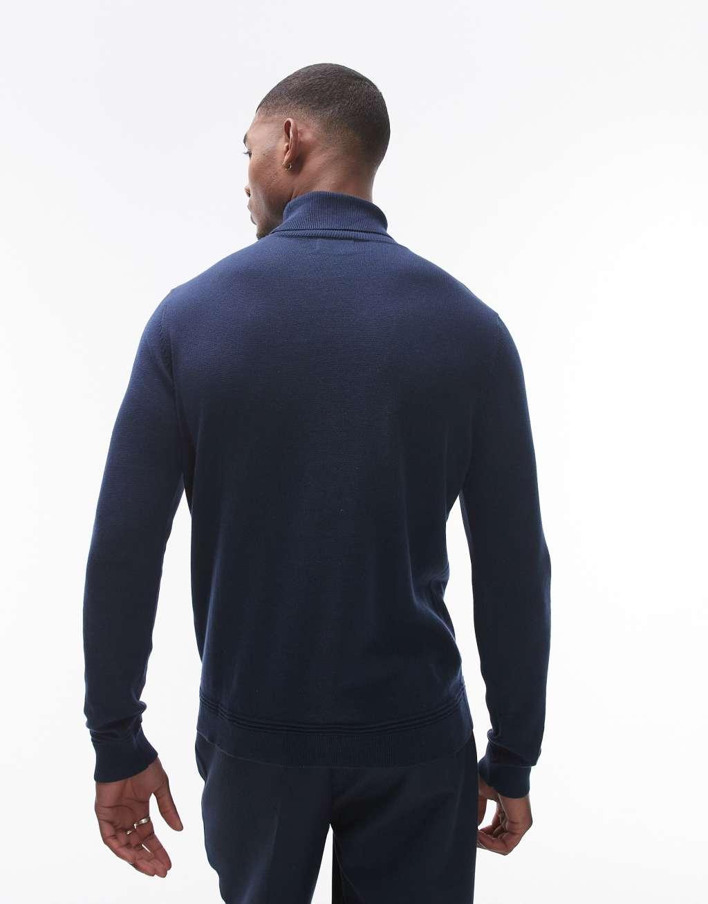 Topman essential turtleneck sweater in navy Product Image