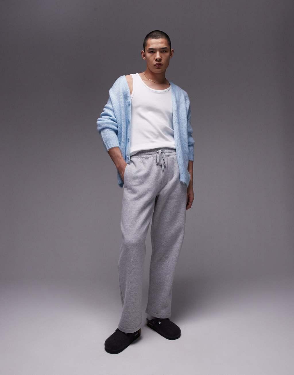 Topman straight leg sweatpants in gray heather Product Image