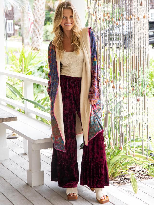 Long Cozy Blanket Kimono - Vintage Patchwork Product Image