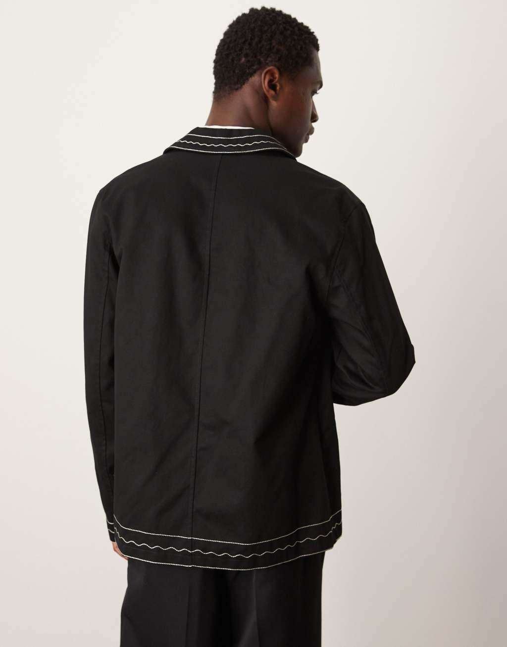 ASOS DESIGN embroidered harrington jacket in black Product Image