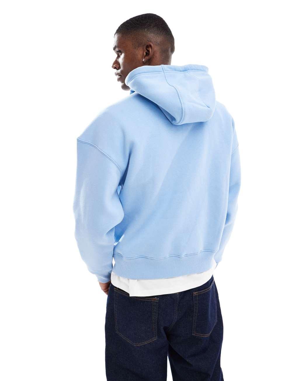 Pull&Bear basic hoodie in light blue Product Image