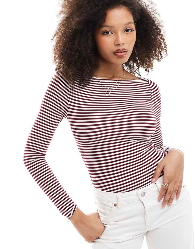 Miss Selfridge long sleeve boat neck bodysuit in stripe Product Image