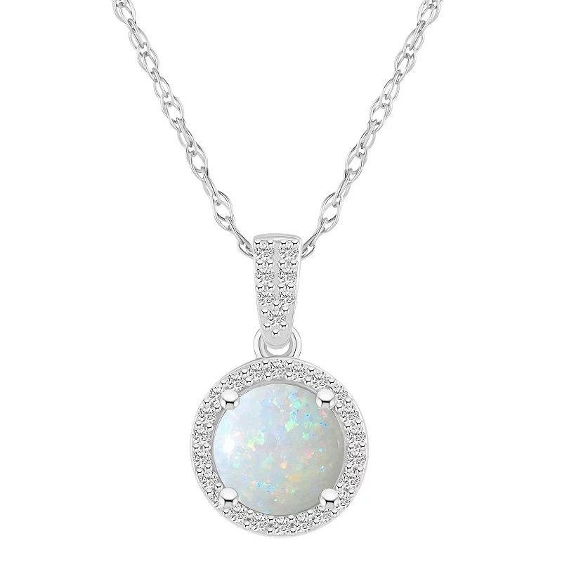 Celebration Gems 10k White Gold Round Gemstone & Lab-Created White Sapphire Halo Pendant Necklace, Womens Product Image