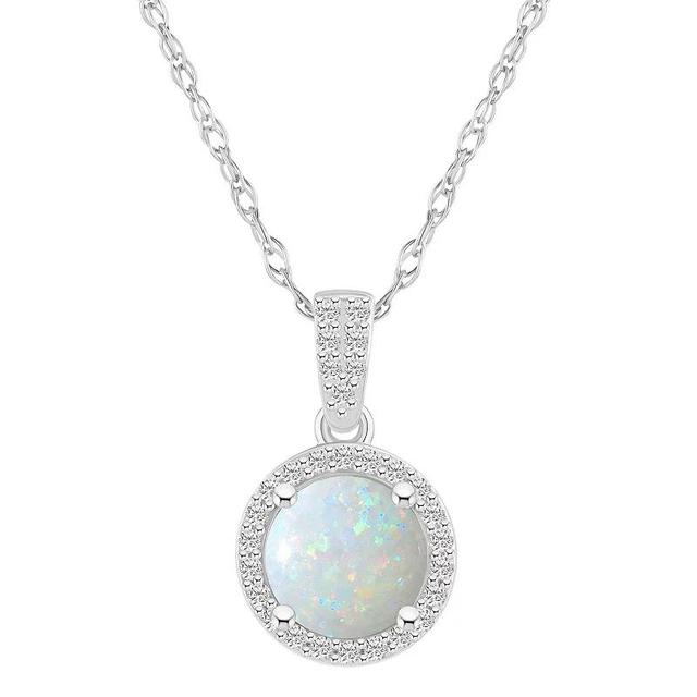 Celebration Gems 10k White Gold Round Gemstone & Lab-Created White Sapphire Halo Pendant Necklace, Womens Product Image