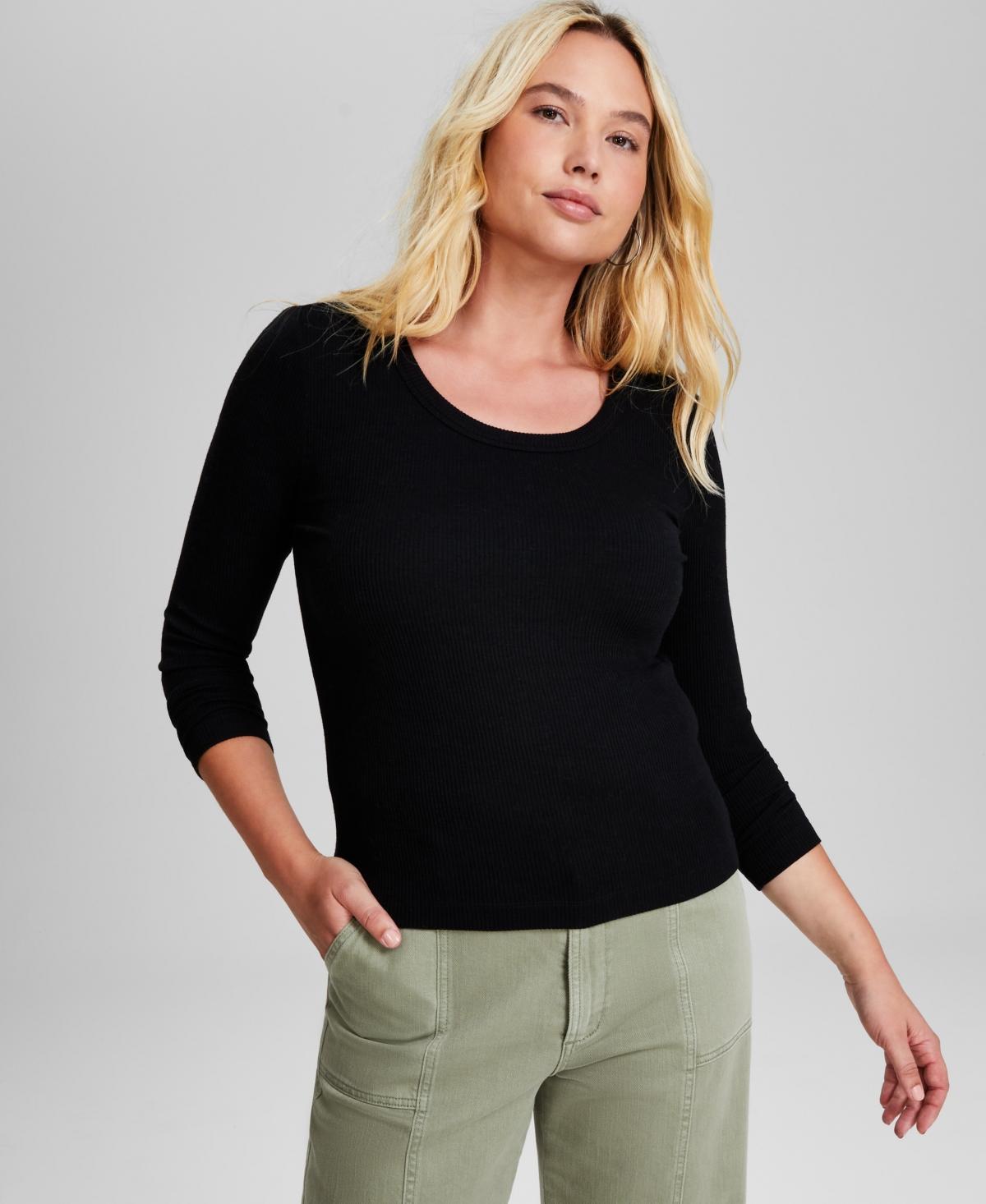 And Now This Womens Ribbed Scoop-Neck Long-Sleeve Top, Created for Macys Product Image