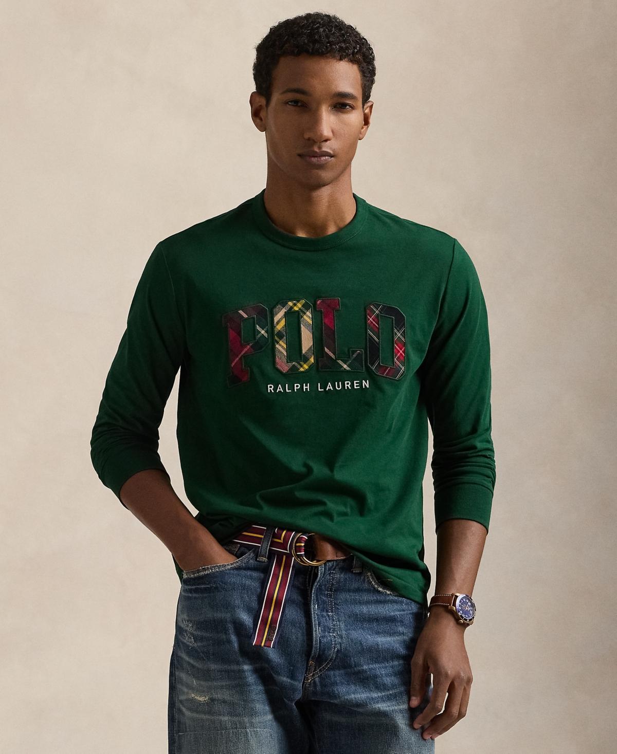 POLO RALPH LAUREN Men's Standard-fit Plaid-logo Jersey T-shirt In Green Product Image