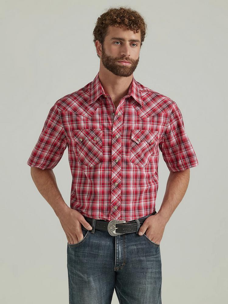 Wrangler Retro® Men's S/S Candy Red Plaid Snap Shirt Product Image