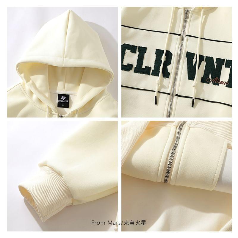 Drop Shoulder Lettering Zip Up Hoodie Product Image