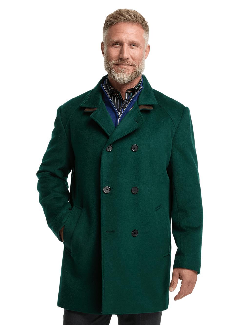 Wool Double Breasted Carcoat - Dark Green Product Image