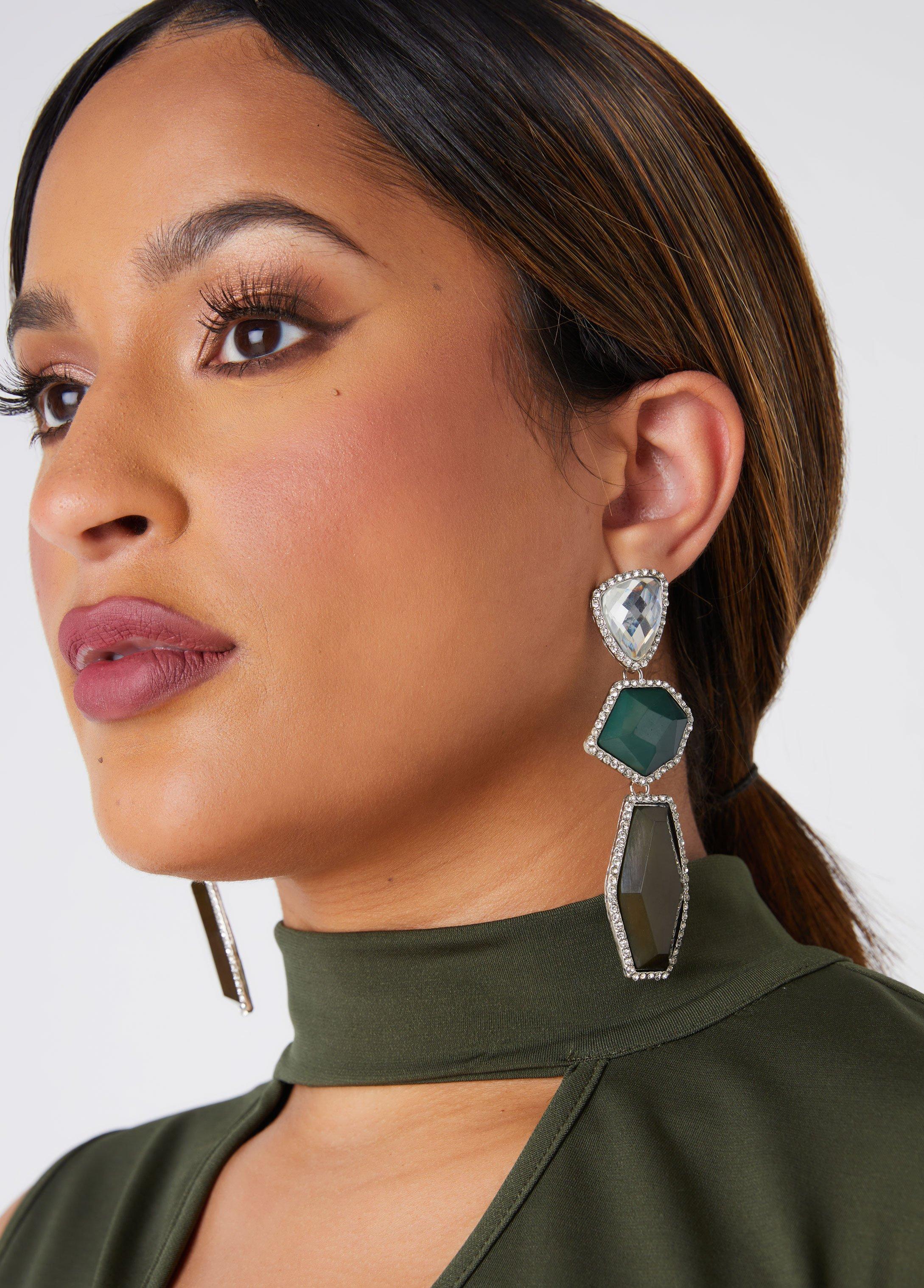 Plus Size Tiered Crystal And Stone Earrings Ashley Stewart Product Image