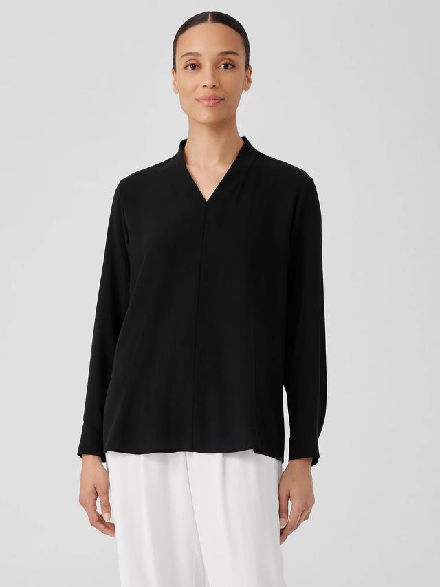 EILEEN FISHER Silk Georgette Crepe V-Neck Topfemale Product Image