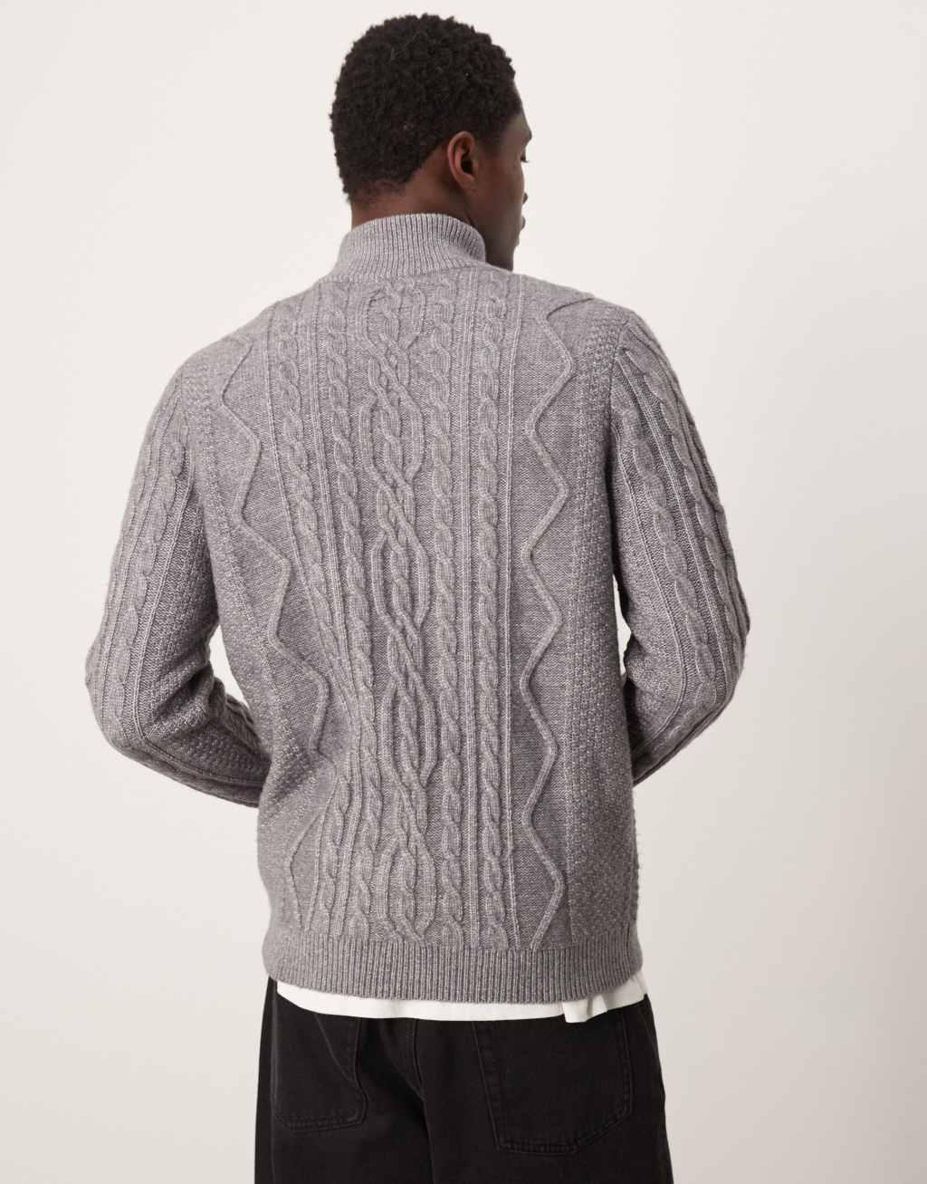 ASOS DESIGN heavyweight cable knit quarter zip sweater in charcoal Product Image