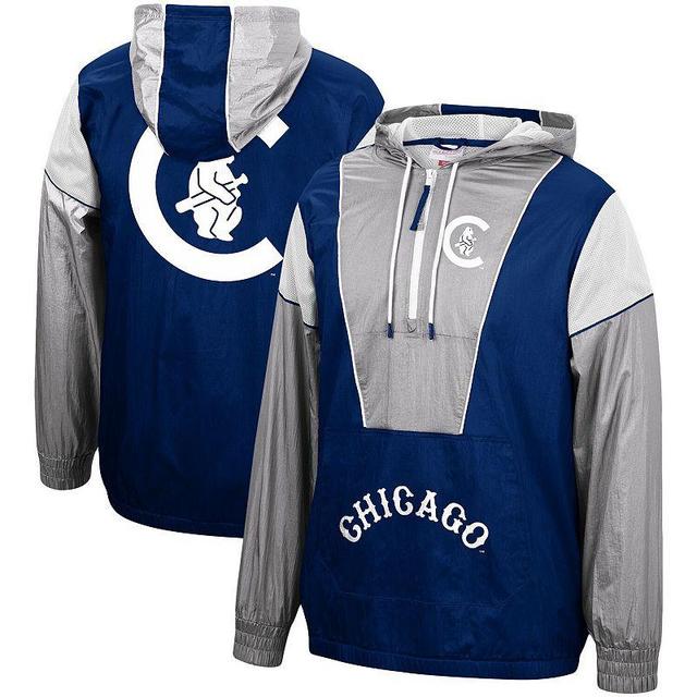 Mens Mitchell & Ness Chicago Cubs Highlight Reel Windbreaker Half-Zip Hoodie Jacket Blue Product Image