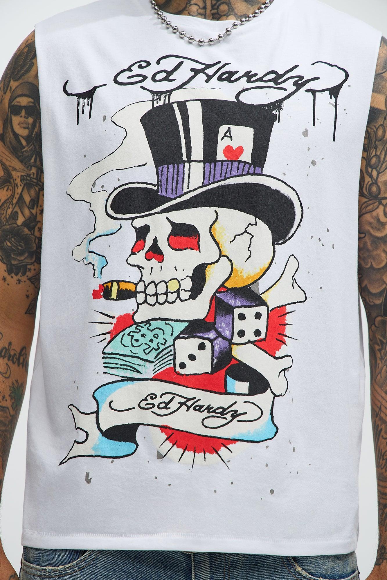 Ed Hardy Skull Top Hat Muscle Tee - White Product Image