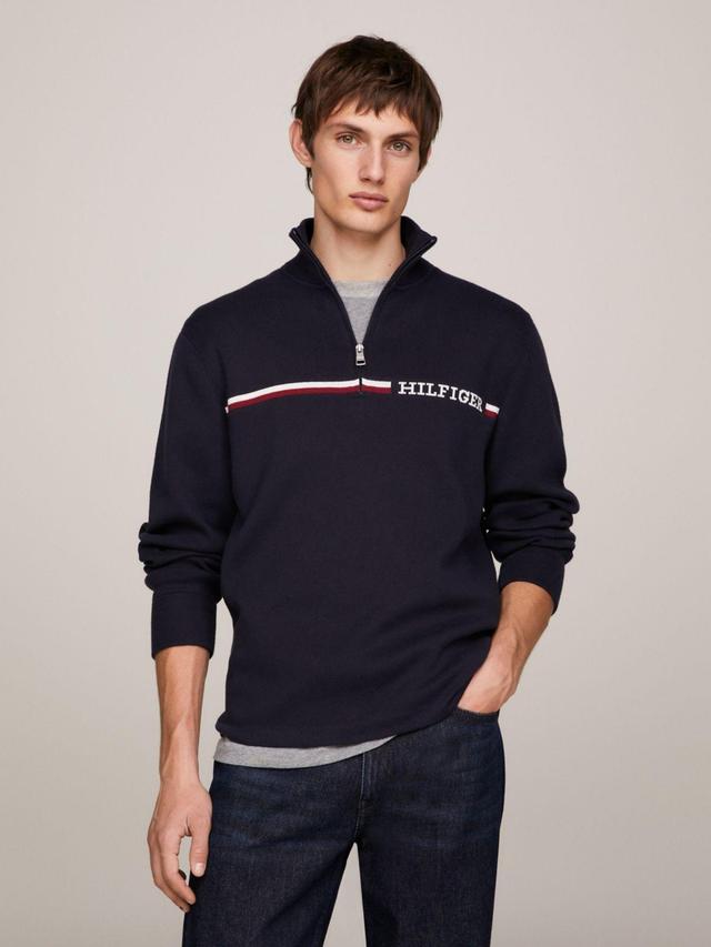 Tommy Hilfiger Men's Monotype Logo Stripe Quarter-Zip Sweater Product Image