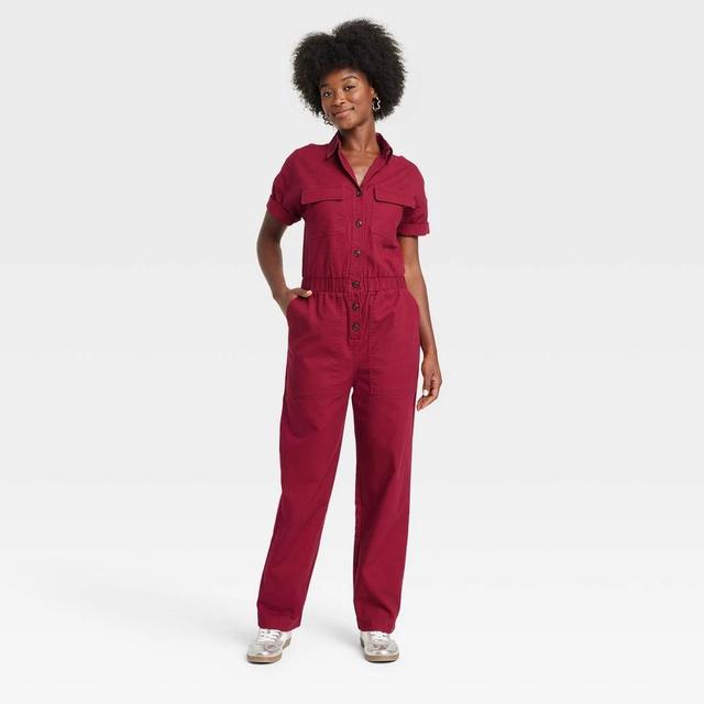 Womens Short Sleeve Boilersuit - Universal Thread Burgundy 2 Product Image