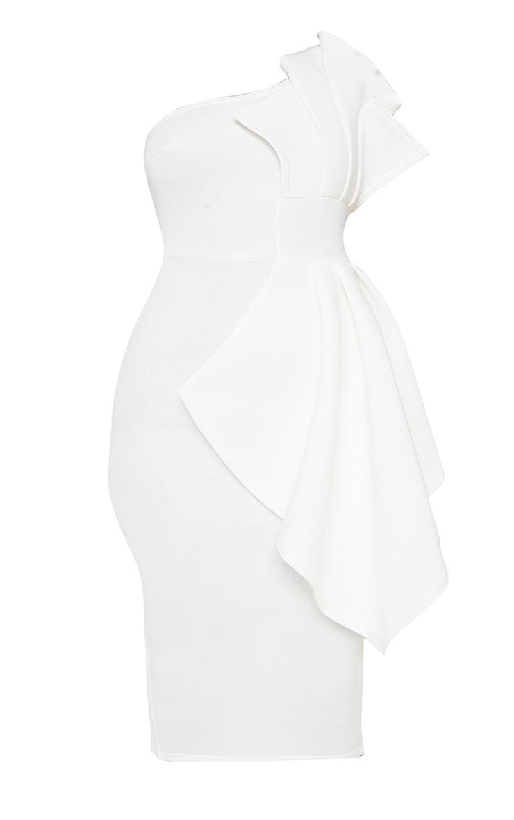 Plus White One Shoulder Pleated Detail Midi Dress Product Image