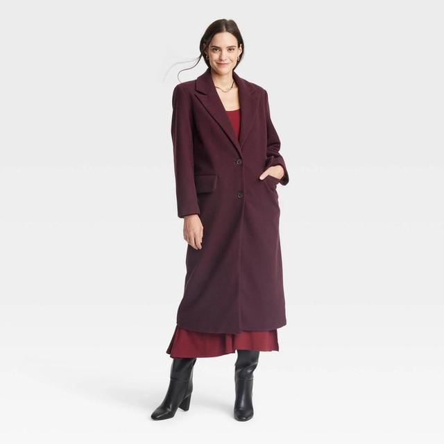 Womens Faux Wool Topcoat - A New Day Burgundy M Product Image