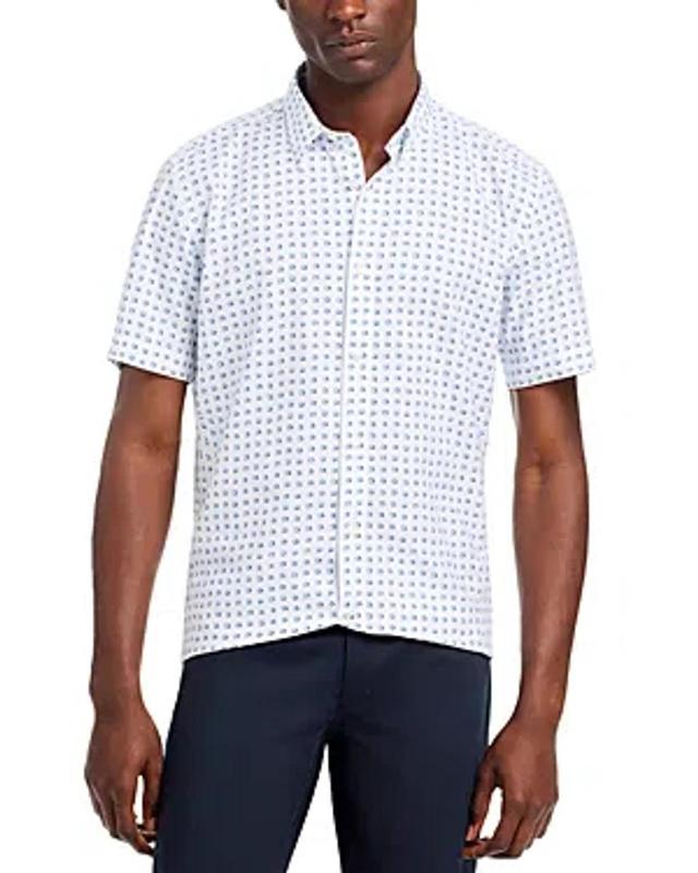 HUGO BOSS Boss Roan Geo Print Short Sleeve Button-up Shirt In White Product Image