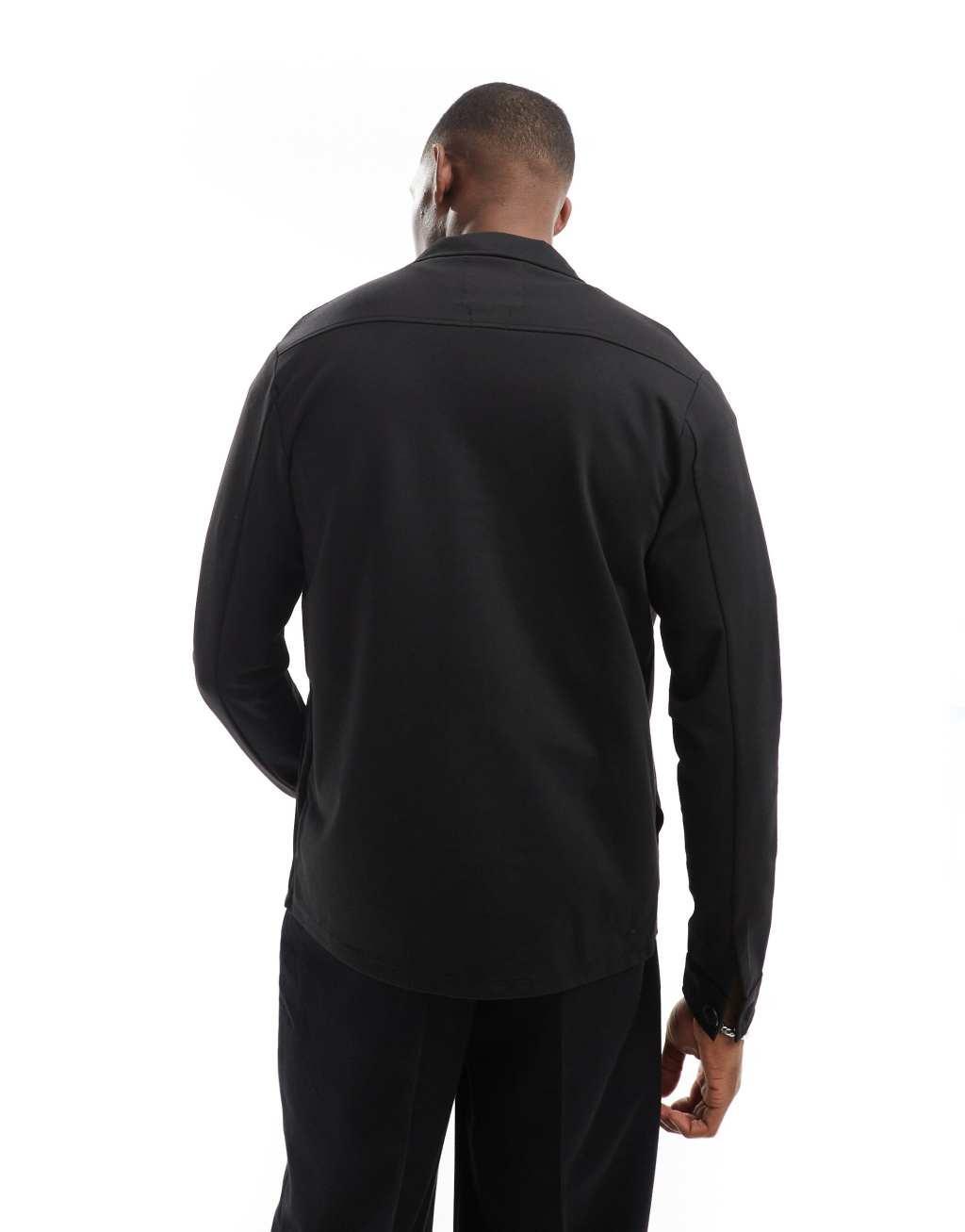 Jack & Jones Premium slim jersey jacket in black  Product Image