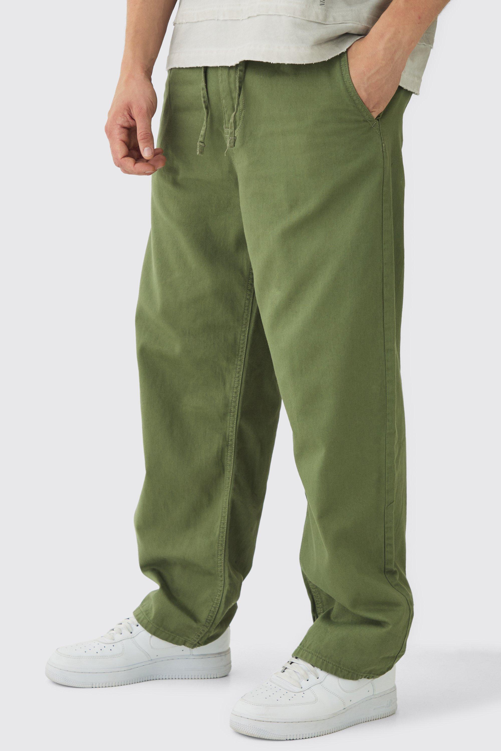 Relaxed Chinos With Drawcords In Khaki | boohooMAN USA Product Image