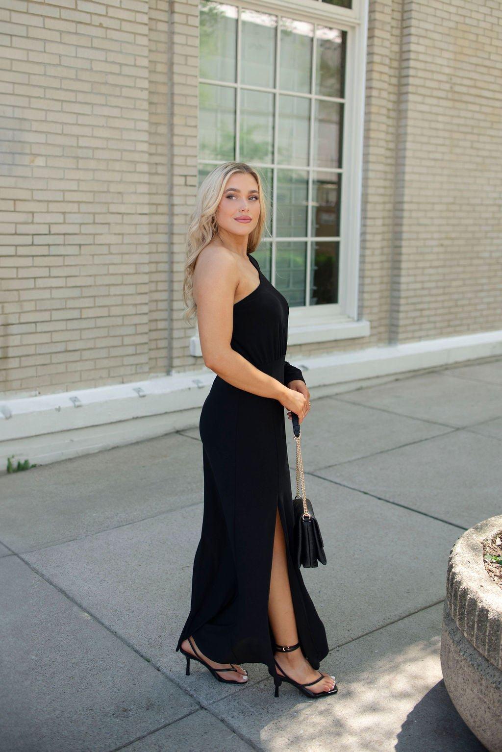 Black One Sleeve Maxi Dress - FINAL SALE Product Image