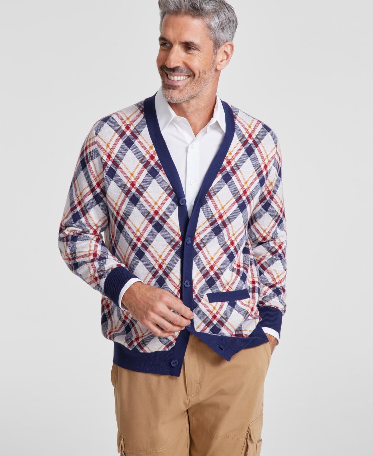 Club Room Mens Bright Plaid V-Neck Cardigan Sweater, Created for Macys Product Image