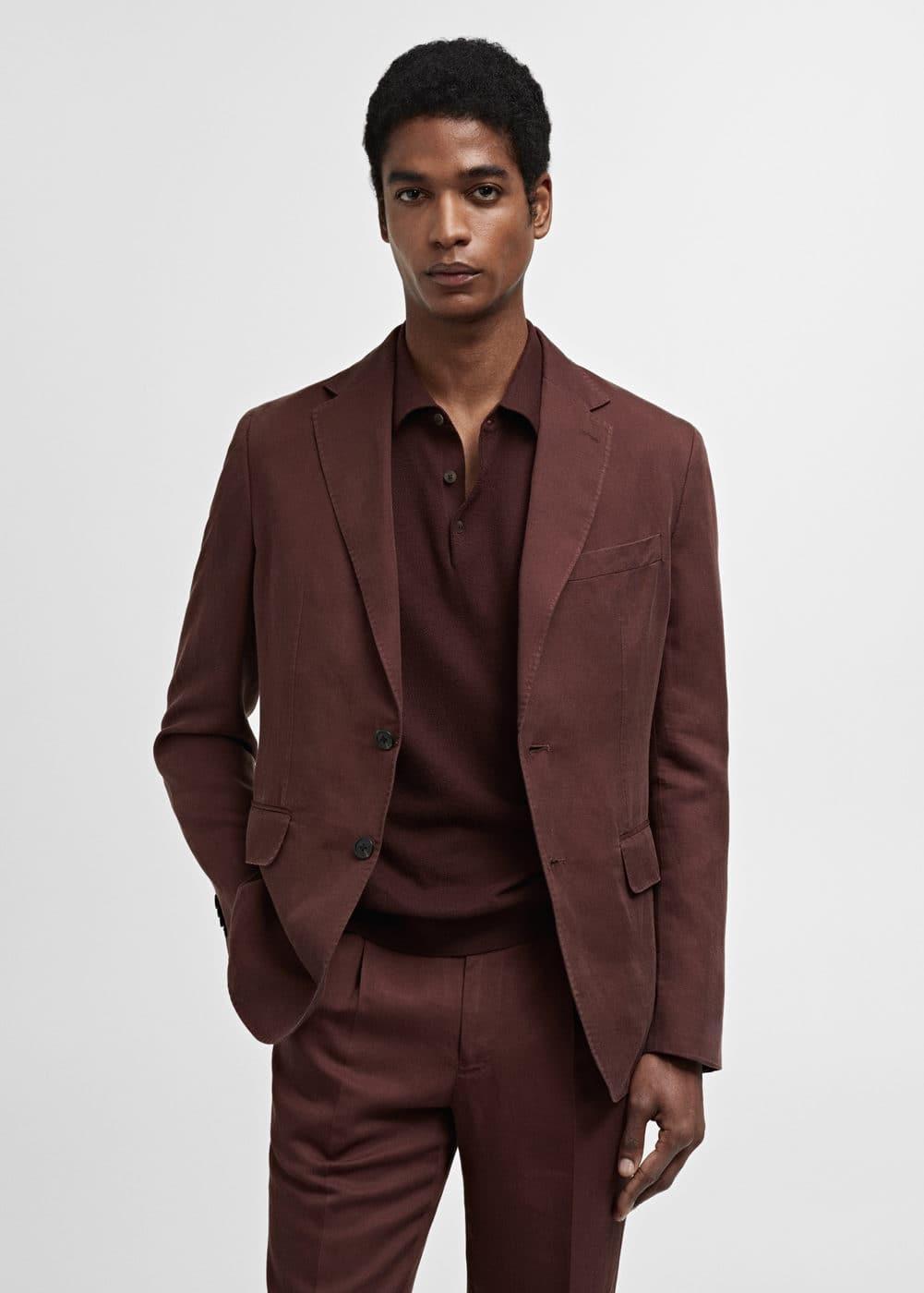 MANGO MAN - Slim fit linen suit blazer burgundyMen Product Image