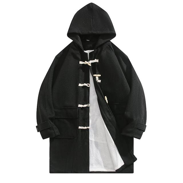 Hooded Toggle Plain Long Coat Product Image