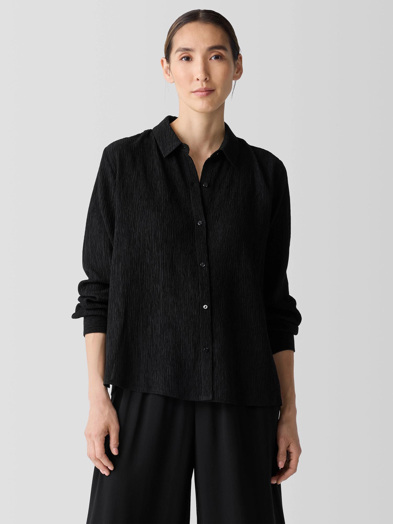 EILEEN FISHER Woven Plissé Classic Collar Shirtfemale product image