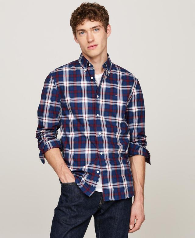 Tommy Hilfiger Mens Long Sleeve Printed Button-Down Shirt - Deep Indigo Product Image