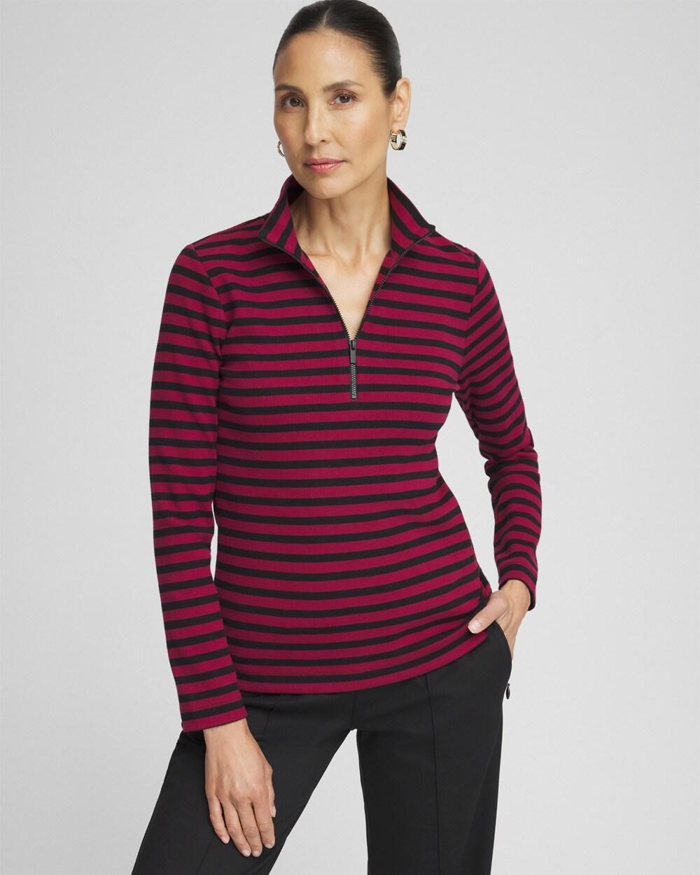 Women's Stripe Mock Neck Zipper Tee product image