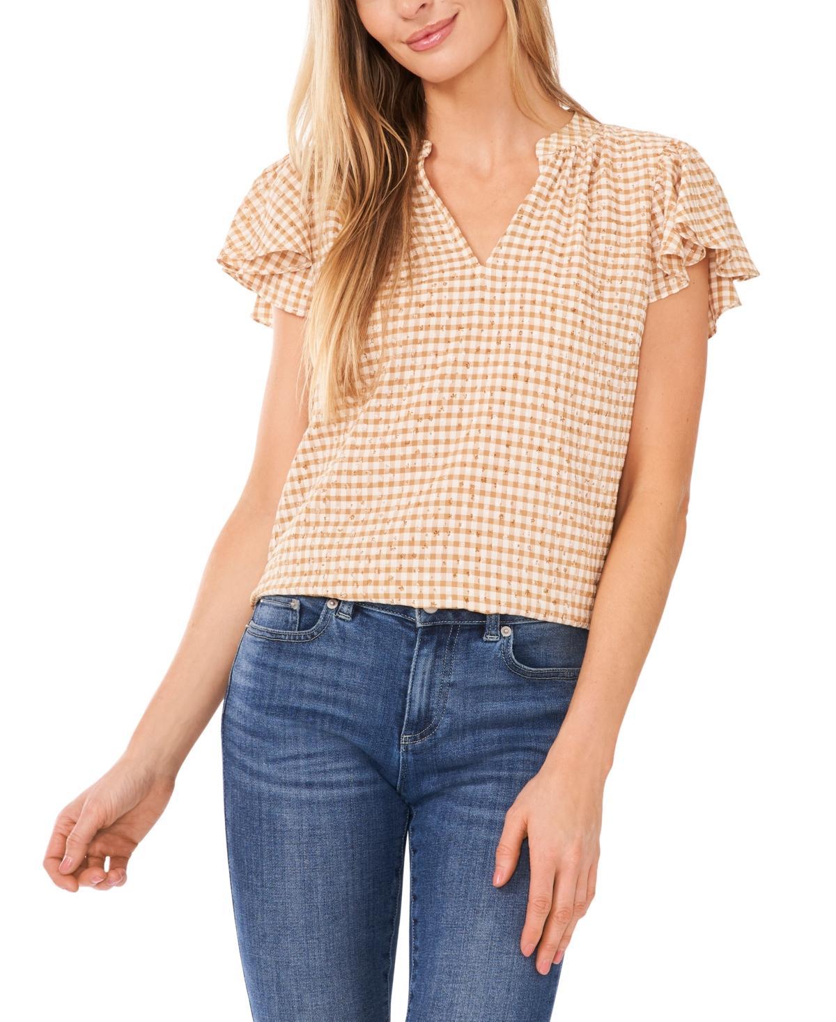 Women's Shirred V-Neck Flutter-Sleeve Blouse Product Image