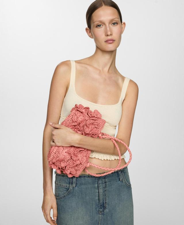 MANGO - Raffia effect flower bag - One size - Women Product Image