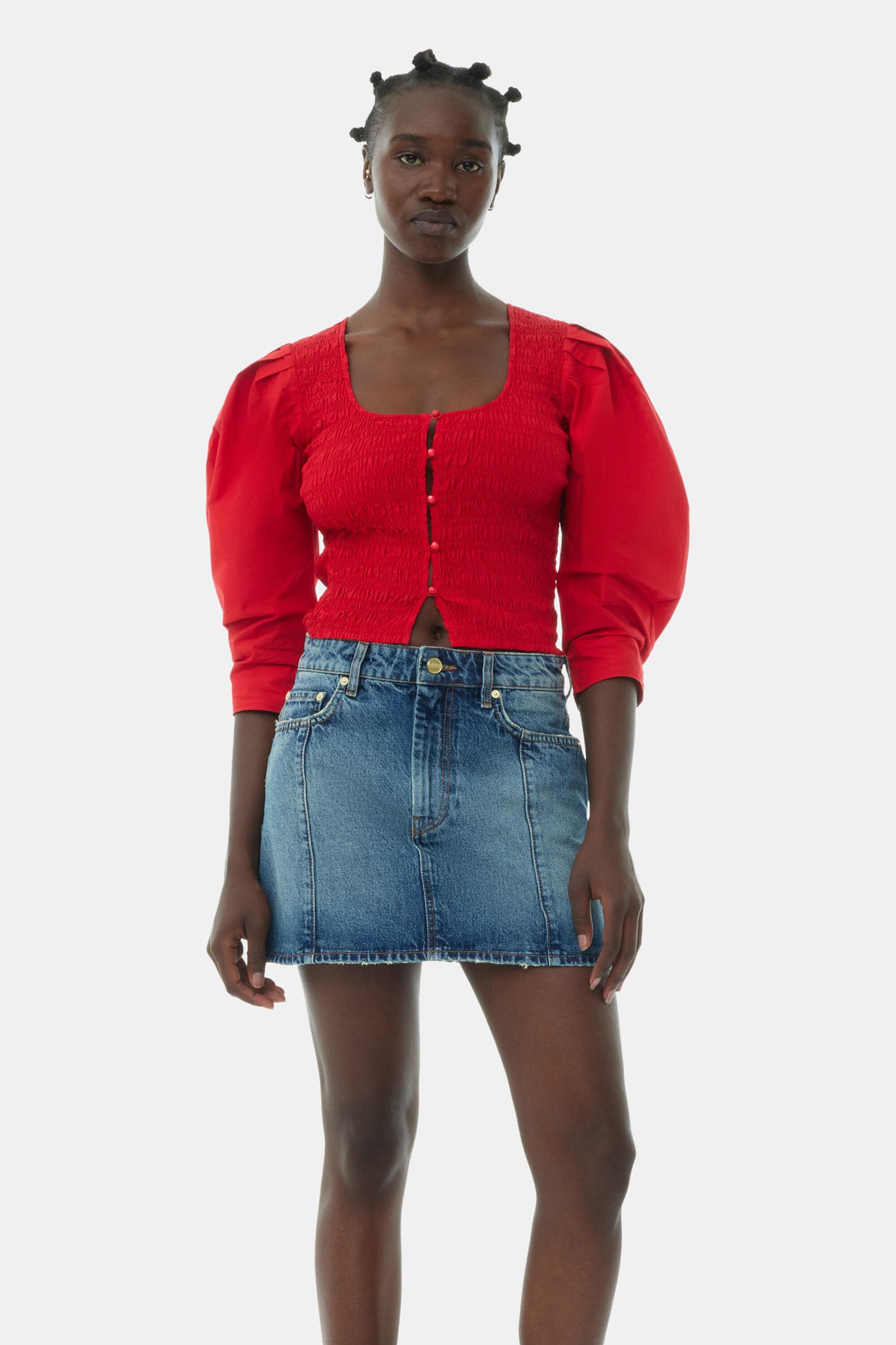 Red Cotton Poplin Smock Blouse Product Image