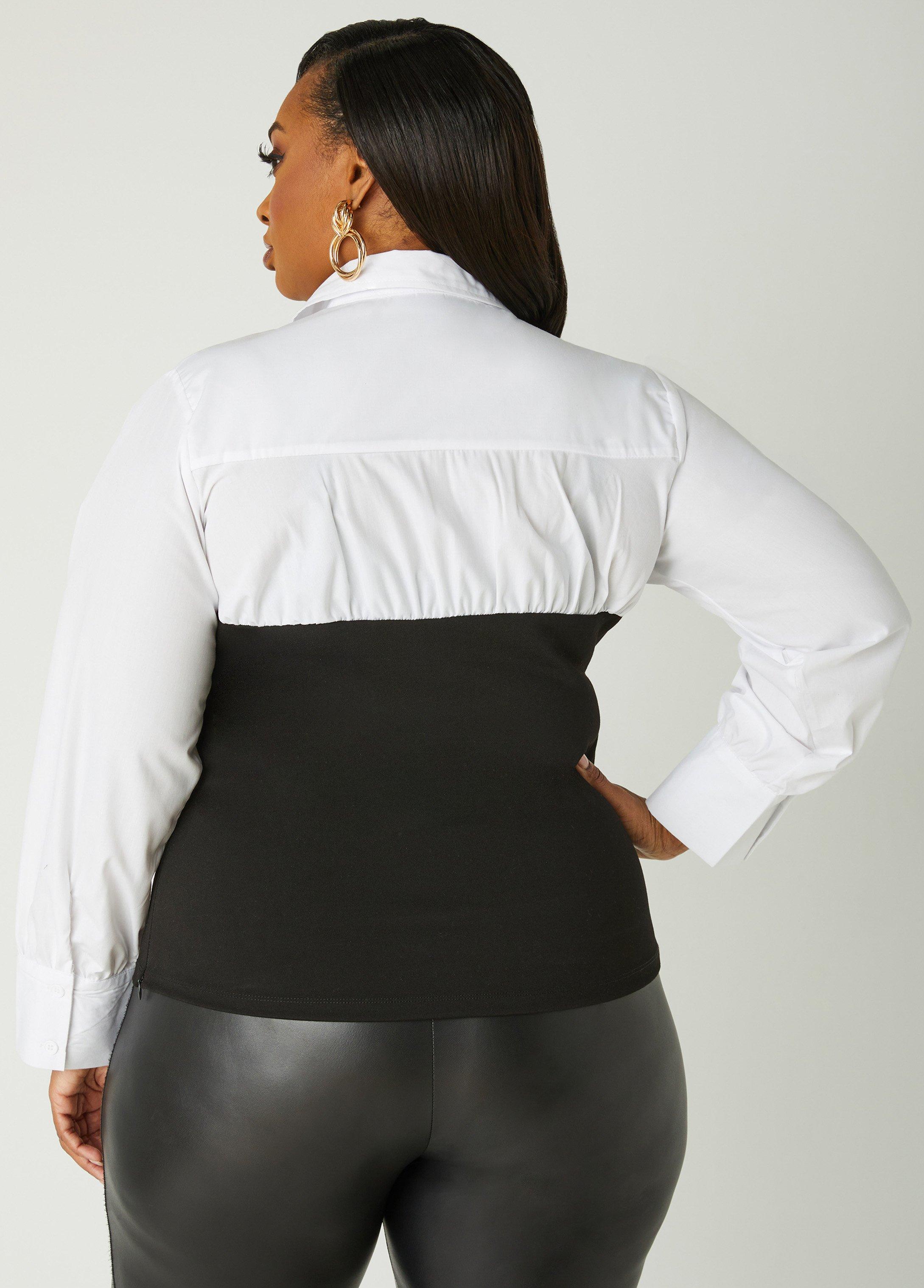 Poplin Paneled Ponte Top Product Image