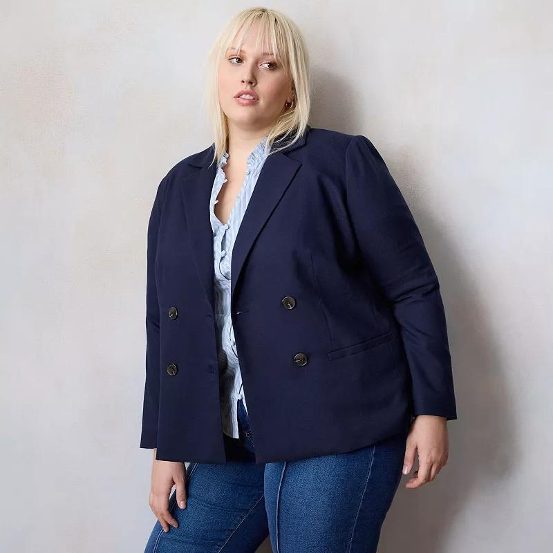 Plus Size LC Lauren Conrad Double-Breasted Notch Collar Blazer, Womens Product Image