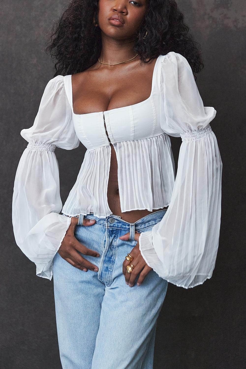 Lucie White Pleated Top Product Image