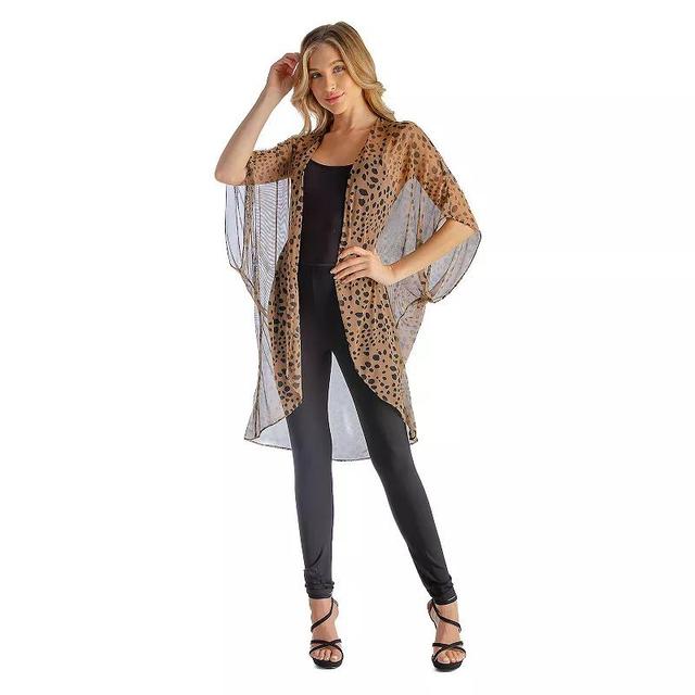 Womens 24Seven Comfort Apparel Sheer Animal Print Circle Cardigan Product Image