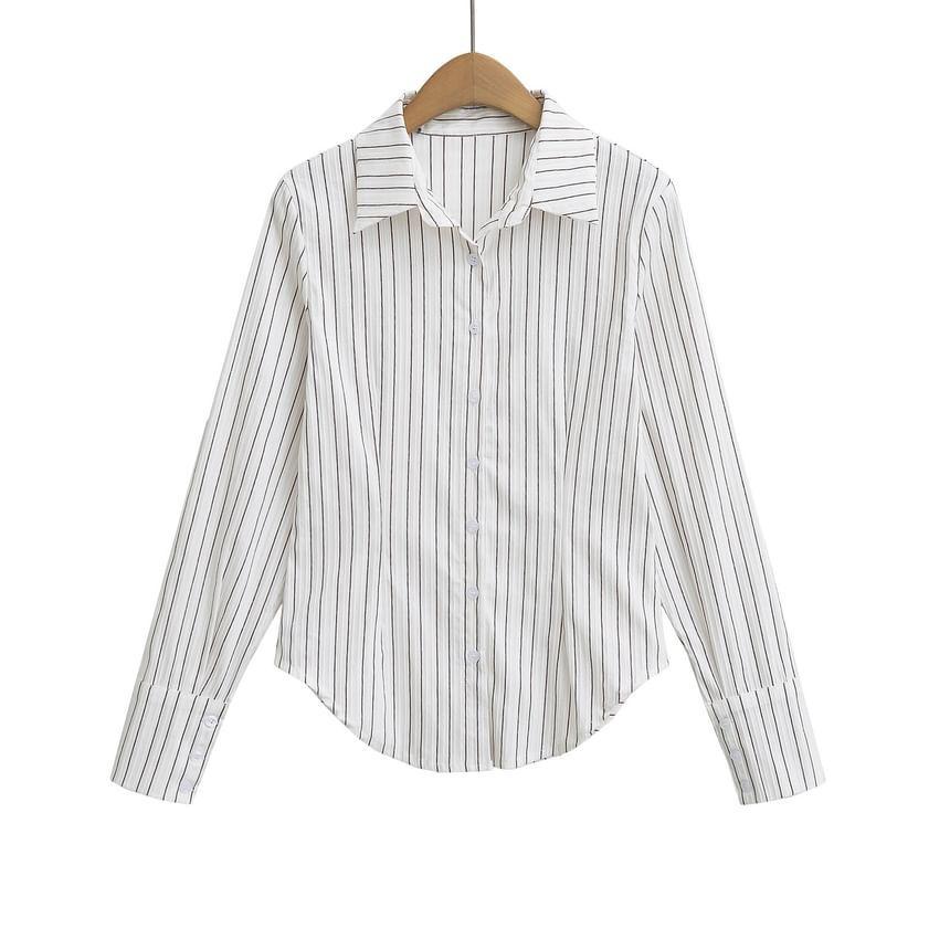 Long Sleeve Collared Striped Shirt Product Image