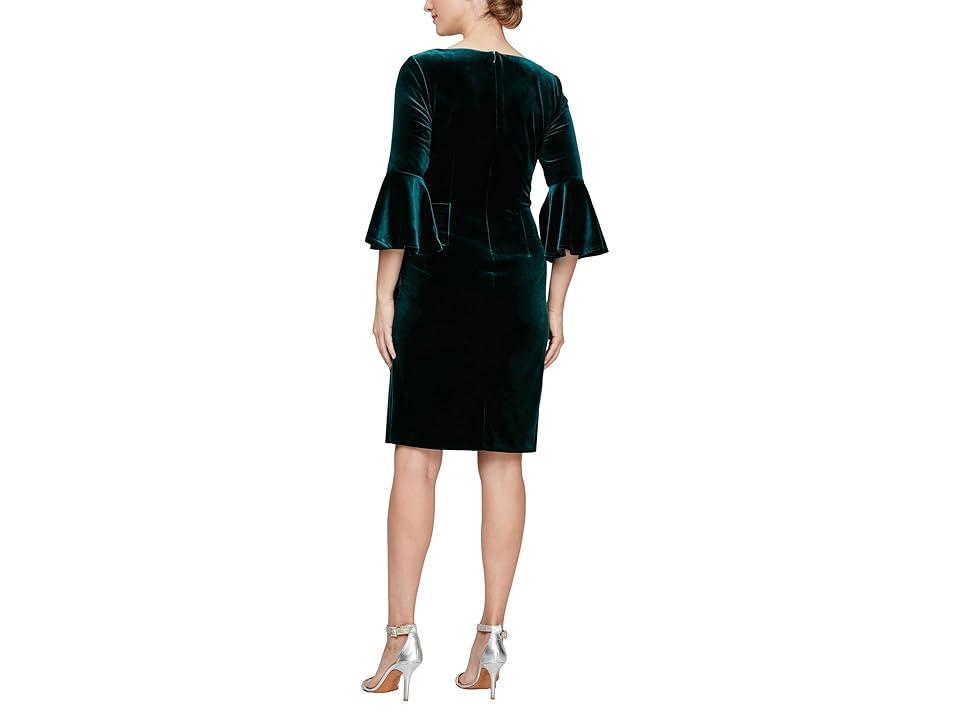 Alex Evenings Short Velvet Sheath Dress with Bell Sleeves (Forest) Women's Dress Product Image