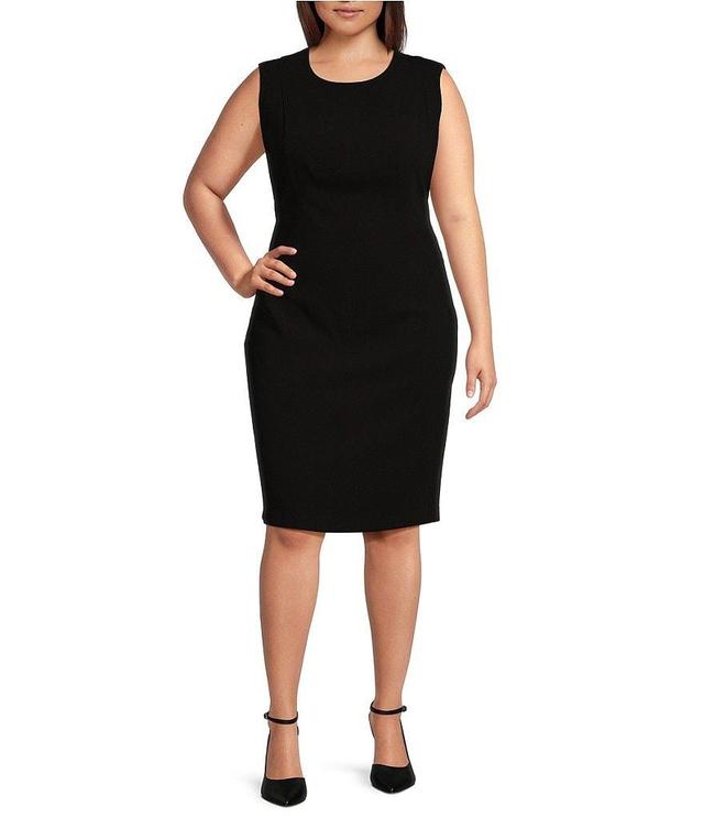 Donna Karan Plus Size Sleeveless Crew Neck Sheath Dress Product Image