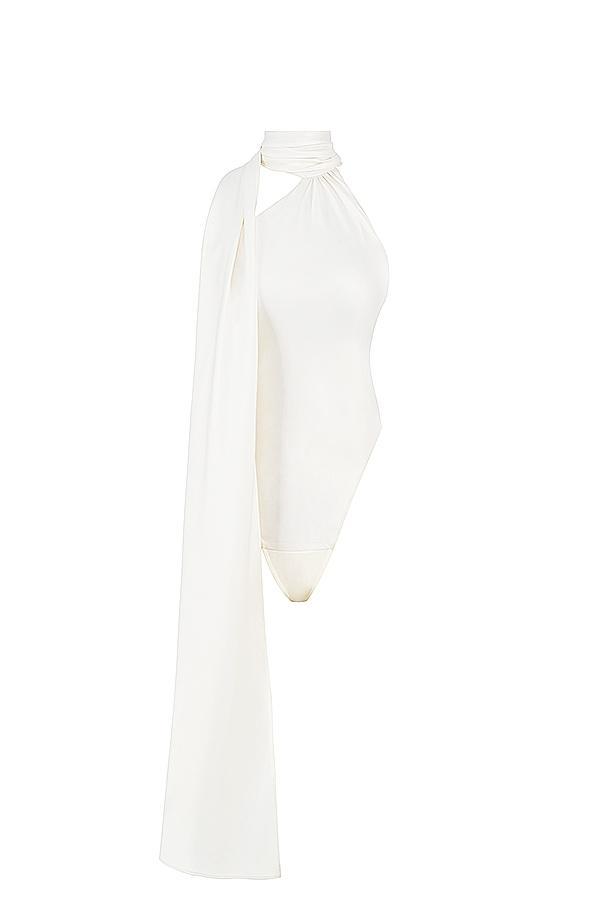 Farrah Ivory Satin Wrap Neck Bodysuit Product Image