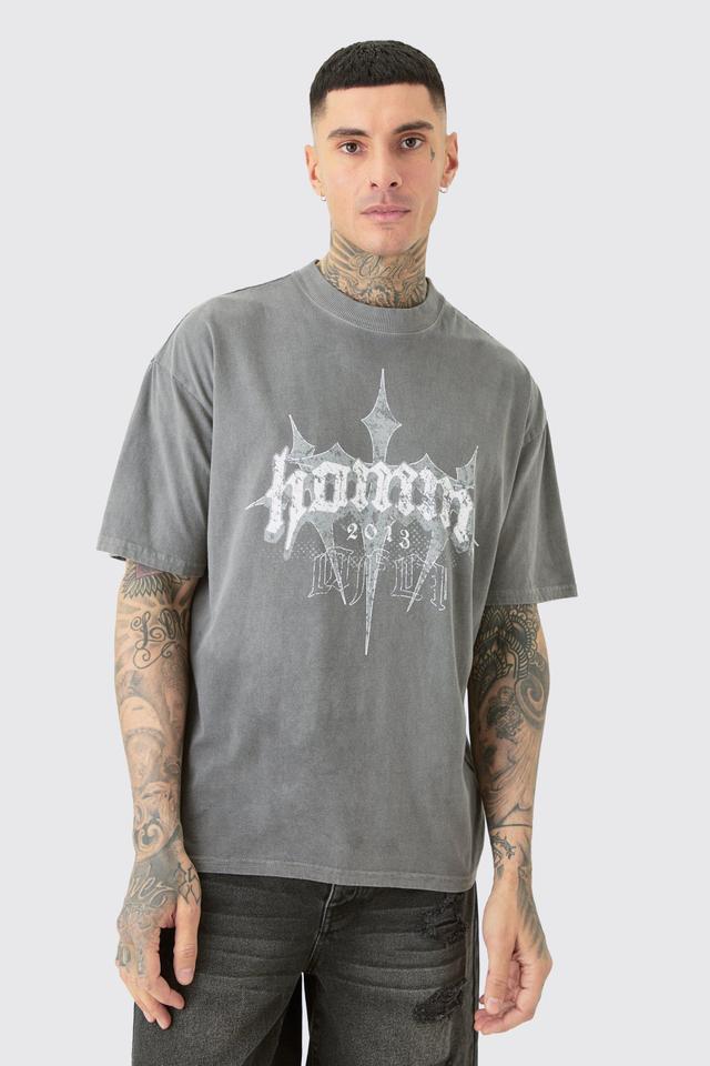 Tall Oversized Homme Cross T-shirt In Grey | boohooMAN USA Product Image