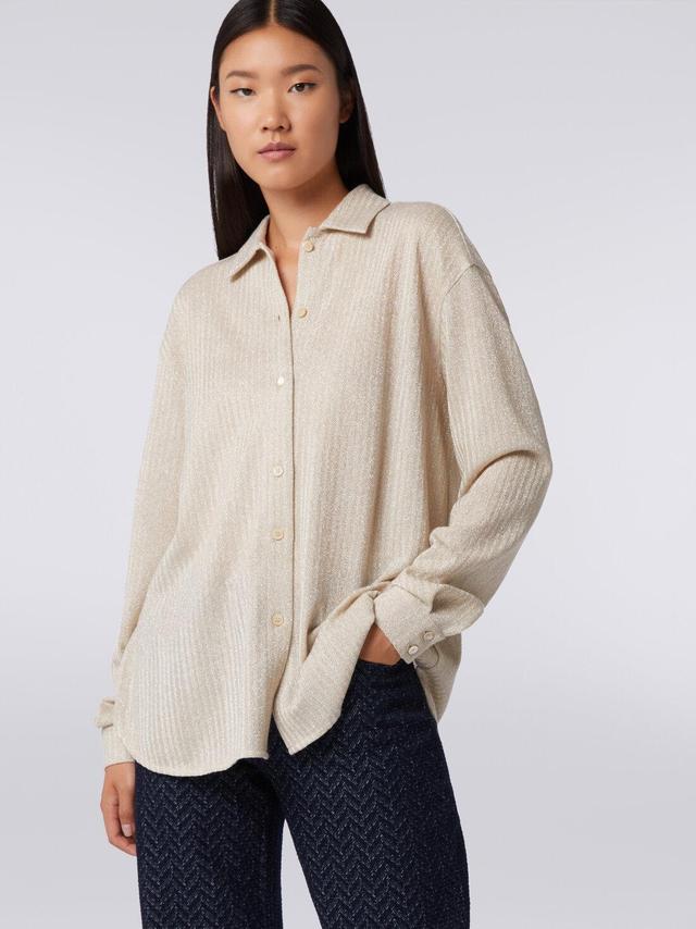 Cotton and viscose lamé oversized shirt Beige | Missoni Product Image