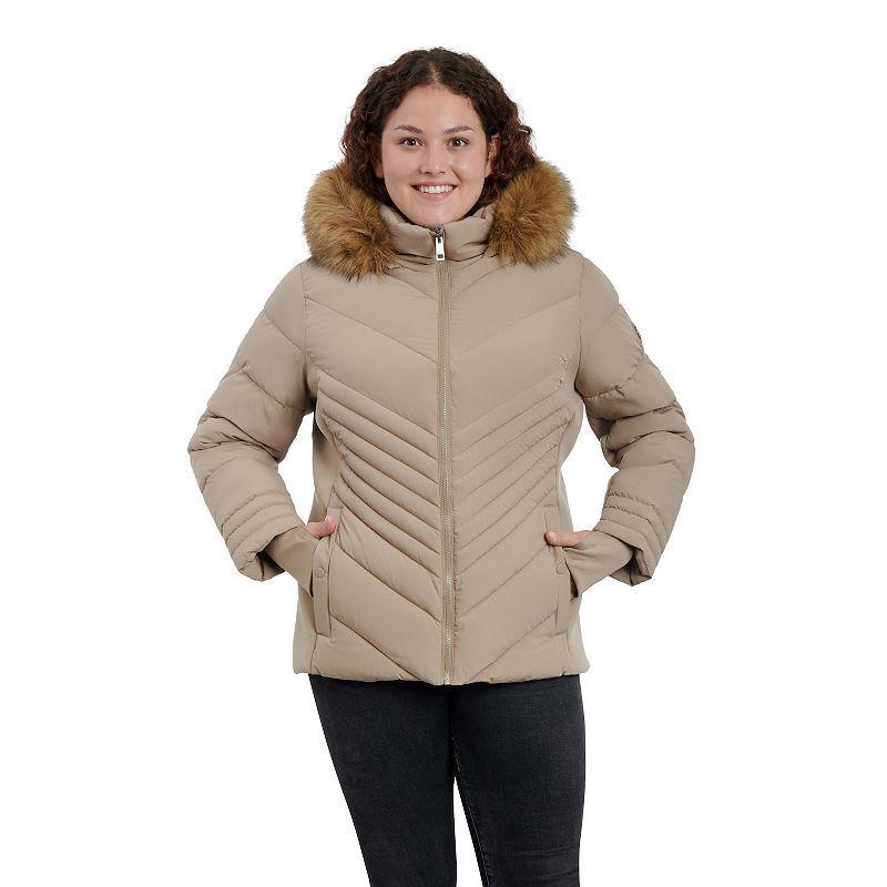 Plus Size London Fog Faux-Fur Hood Active Puffer Jacket, Womens Product Image