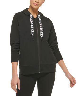 Dkny Sport Womens Logo-Drawstring Fleece Full-Zip Hoodie sand Product Image