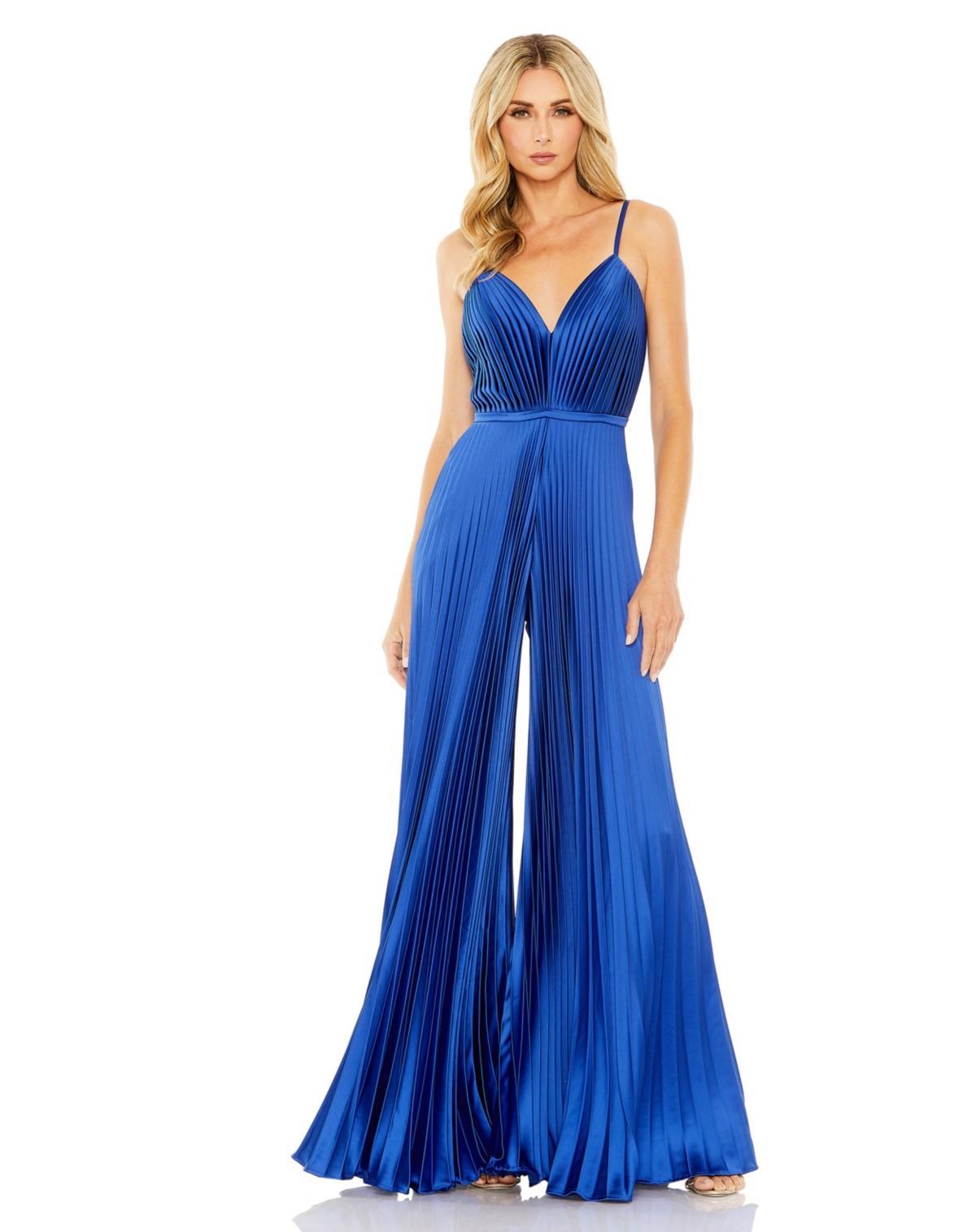 Ieena for Mac Duggal Pleated Satin Wide Leg Jumpsuit Product Image